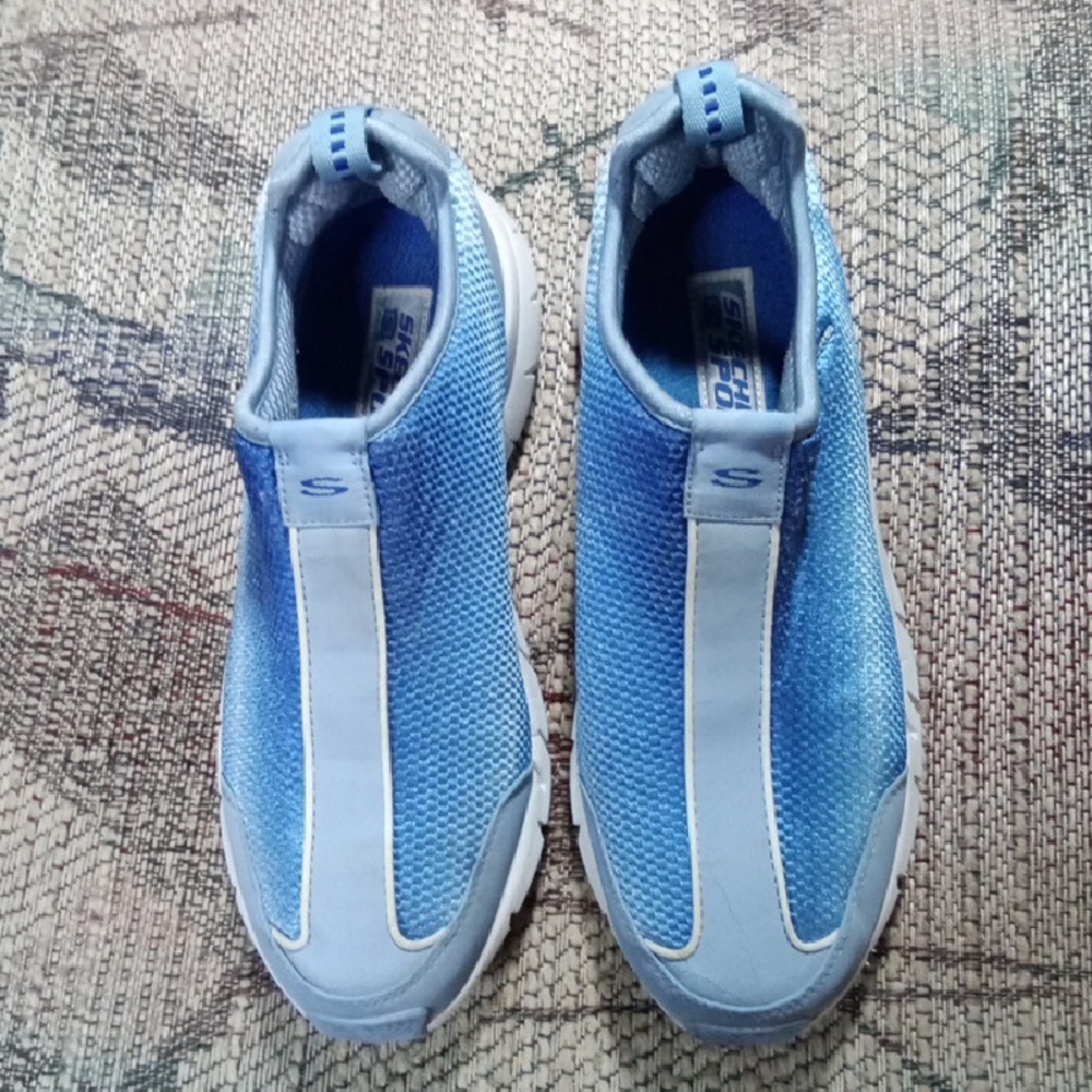 Womens Skechers Sport Blue Mesh Slip-Ons
